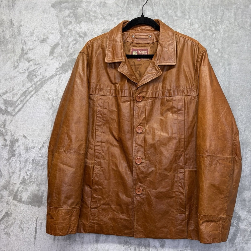 Wilsons Leather Men's Blazer Jacket Large Cognac Brown Genuine Leather Retro